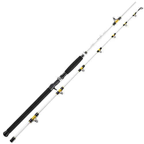 Goture Catfish Rod – 2 Piece Catfish Casting Rod – Fiberglass Fishing Rod with Stainless Steel Guides, EVA Handle, ABS Reel Seat, Rubber Butt, Hook Keeper – 10-40lb Line Weight, 7′ Casting Rod