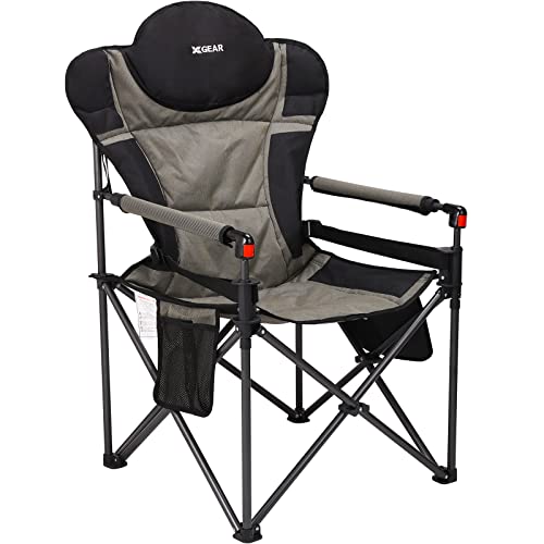 XGEAR Oversized Camping Chairs High Back Lawn Chair Camp Chair with Detachable Hard Armrest, Support to 300 lbs