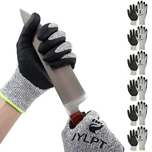 JYLPT 6-Pairs Cut Resistant Work Gloves, Working Gloves for Men and Women, Comfortable Gardening Gloves High Performance Level 5 Protection Flexible Work Gloves Superfine Foam Finished Gloves Size XL