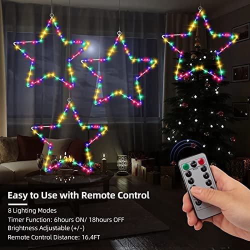 Litake Christmas Window Star Lights, 5 Pack Battery Operated Christmas Window Lights Decorations with Timer and Remote, 8 Lighting Modes Hanging Star Lights for Window Decor, Porch, Indoor | The Storepaperoomates Retail Market - Fast Affordable Shopping