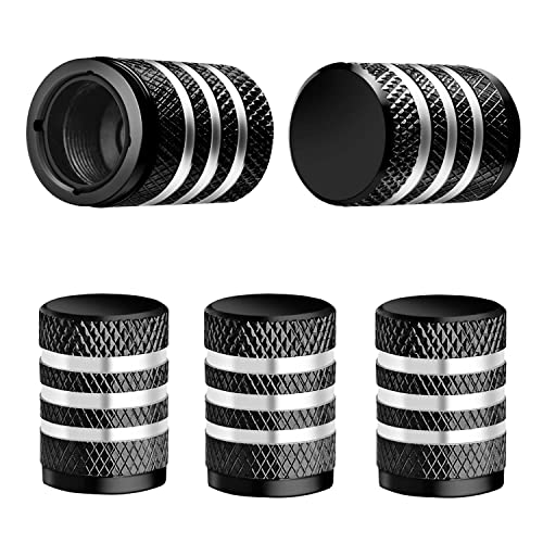 Tire Valve Stem Cap Cover – (5 Pack) Tire Air Caps Metal with Plastic Liner Corrosion Resistant Leak-Proof for Car Truck Motorcycle SUV and Bike Black