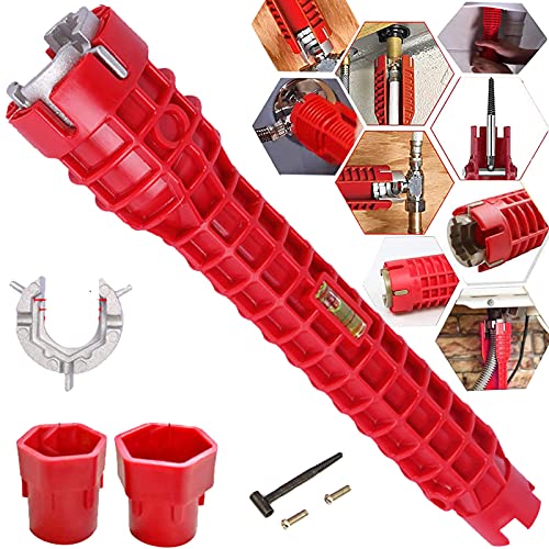 Faucet and Sink Installer Tool,8 in 1 Faucet and Sink Installer Multi Tool,Multi-Purpose Plumbing Tool Multifunctional Repair Installation Hand Tools For Toilet Bowl/Sink/Kitchen（One-way Red）