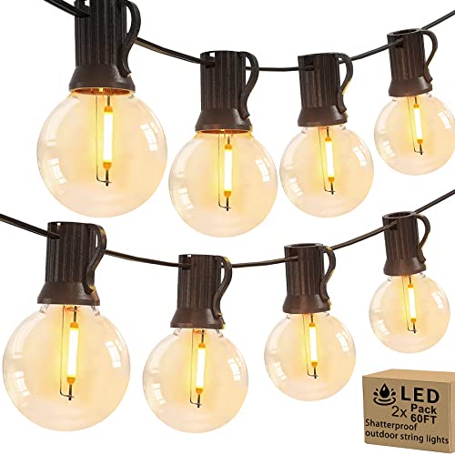 Outdoor String Lights 120ft 2PackX60FT Outdoor Lights with Waterproof Shatterproof 62 LED Bulbs(2 Spare)Connectable Patio Lights for Indoor Outdoor Courtyard Cafe Porch Party Led Outdoor String Lights