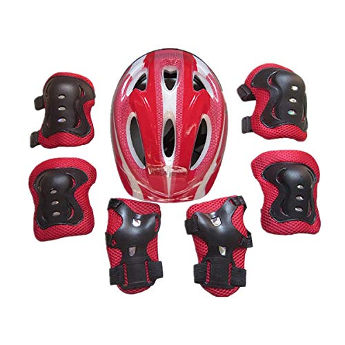 XHBL 7Pcs/Set Kids Boy Girl Safety Helmet Knee Elbow Pad Sets Children Cycling Skate Bicycle Helmet Protection Safety Guard (Color : Red)