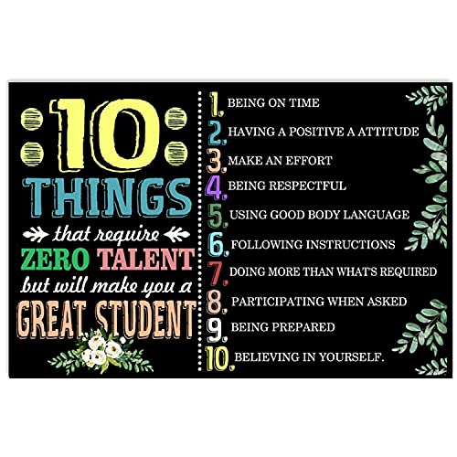 Ten Things That Require Zero Talent But Make You Great Student Motivational Poster Idea for Teacher Student Childrean Classroom School Decorations Back To School Canvas