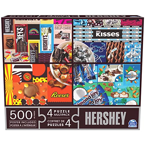 Hershey’s, 4 Puzzle Multipack, 500 Pieces Combine to Form Mega Puzzle: Reese’s, Hershey’s Kisses, Almond Joy, for Kids and Adults