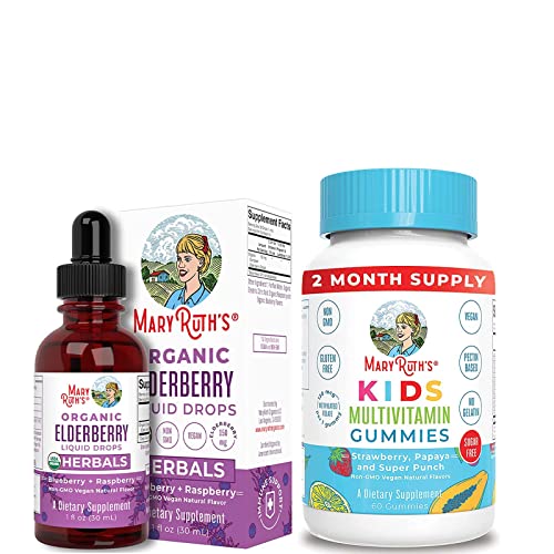 Elderberry Syrup Liquid Drops & Kids Multivitamins Gummies Bundle by MaryRuth’s | Immune Support | Multivitamin Supplement for Kids.