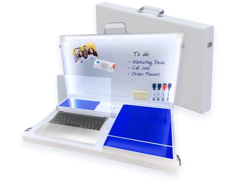 Worky 15-in-1 The Home Office Portable Multifunction Workstation Desk with Built-in Power and Charging, LED Video Conference Lighting, Storage and Organization, and Magnetic Dry Erase Board