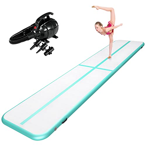 ZENOVA Inflatable Gymnastics Mat Air Mat 16×3.3 FT Tumble Track for Home Use Tumbling, Training, Cheerleading ,Yoga ,Water with Electric Pump (16ftx3.3ftx4inch, Green)