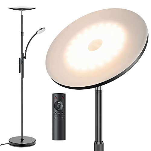 Floor Lamps for Living Room, 30W Bright LED Floor lamp with 7W Reading Lamp, Adjustable Height Standing Lamp, Dimmable, 4 Colors, Remote & Touch Control for Bedroom, Home Office