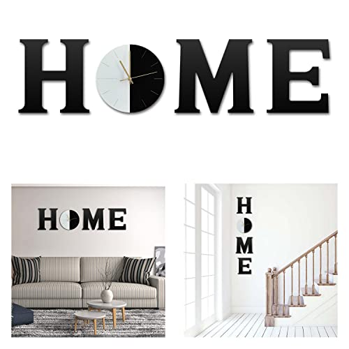 Wooden Home Sign Wall Home Decor Clock Wooden Letters Decor 0.6in Thicker Rustic Home Decor Letter Wall Decor Living Room Bedroom Wood home Signs-Black
