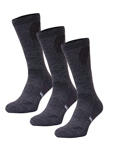 Merino.tech Merino Wool Socks for Women And Men – 85% Merino Wool Hiking Socks Crew Style (Charcoal Pack of 3, 9-12)