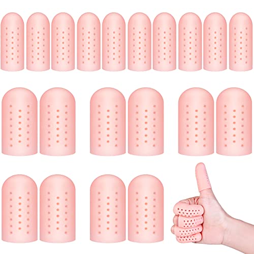 20 Pieces Silicone Finger Protectors Finger Caps with Holes for Wound, Breathable Finger Cots Finger Cover Sleeves for Finger Cracking, Eczema, Trigger Finger, Blisters, Corn, Broken Toe (Nude Color)