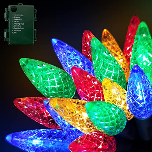 JenWin C6 Christmas String Lights Decor, 50 LED 16.4 Ft Battery Operated Fairy Lights Timer 8 Modes Waterproof Xmas Lights for Patio Garden Christmas Tree Decoration Indoor Outdoor Home (Multicolor)