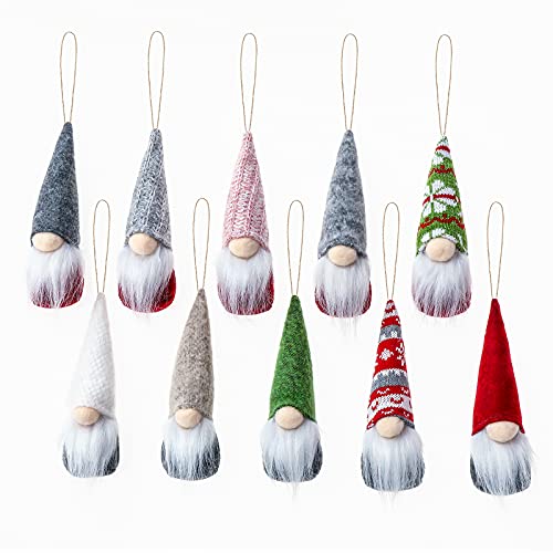 YZX 10 Pcs Handmade Hanging Gnomes Ornaments,Christmas Tree Swedish Plush Gnome Scandinavian Santa Elf Hanging Home Decorations Holiday Decor (Multicolor 1)