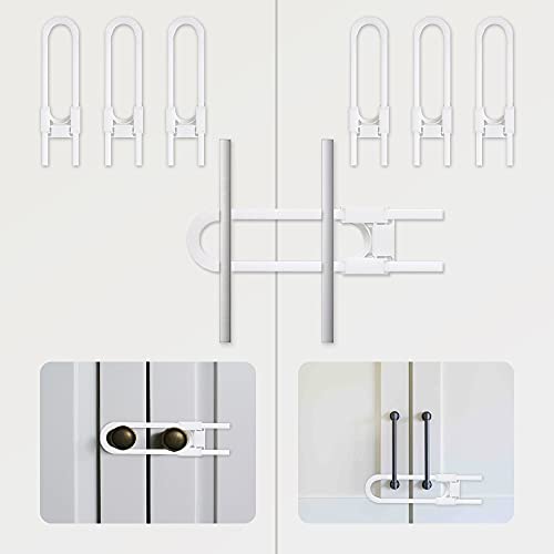 Sliding Cabinet Locks for Babies, 6 Packs Upgrade U-Shaped Sliding Child Locks for Cabinets, Child Proof Cabinet Latches, Multi-Purpose Adjustable Baby Proofing Cabinets