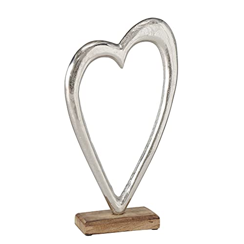 WHW Whole House Worlds Eternity Heart Sculpture, Modern Art, Hand Cast Aluminum, Mango Wood Gallery Base, 16.25 Inches Tall