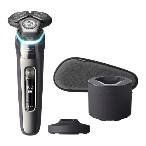 Philips Norelco 9800 Rechargeable Wet & Dry Electric Shaver with Quick Clean, Travel Case, Pop up Trimmer, Charging Stand, S9987/85