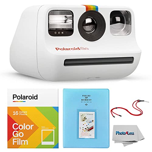 Polaroid GO Instant Mini Camera White + Polaroid GO Color Film – Double Pack + Album + Strap
