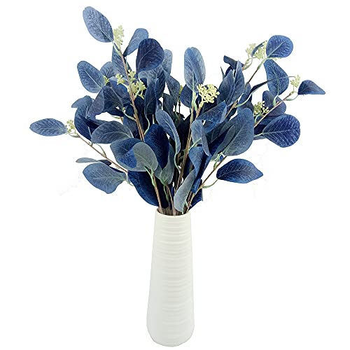 6 Pieces Artificial Eucalyptus Leaves Artificial Plants Greenery Decor for Wedding Party Home Garden Wreath Decor (Royal Blue)