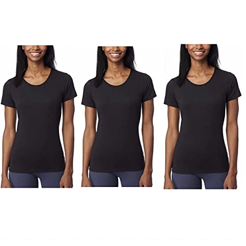 32 DEGREES Cool Women’s 3 Pack Short Sleeve Scoop Neck T-Shirts (Black/Black/Black, Small)