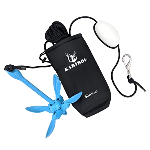 Arya Life Kayak & Paddle Board Anchor with 40ft Rope (7mm/0.275″ Thick). Premium 3.5 lbs Folding Anchor Kit for Paddle Boards, Canoes, Kayak and Small Boats. (Kayak Fishing Accessories) (SUP), Blue