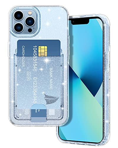 Petocase for iPhone 13 Pro Max Wallet Case,Card Holder Slot Ultra Bling Slim Thin Clear Flexible TPU Gel Rubber Soft Skin Silicone Protective Phone Case for Apple iPhone 13 Pro Max Glitter Clear