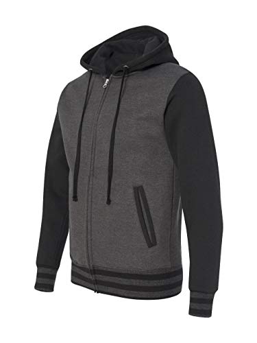Independent Trading Co. – Heavyweight Varsity Full-Zip Hooded Sweatshirt – IND45UVZ – XL – Charcoal Heather/ Black