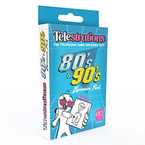 USAOPOLY Telestrations 80s/90s Expansion Pack | Featuring 600 Totally Awesome Words, Phrases, and References | Great New Addition to Telestrations Party Game