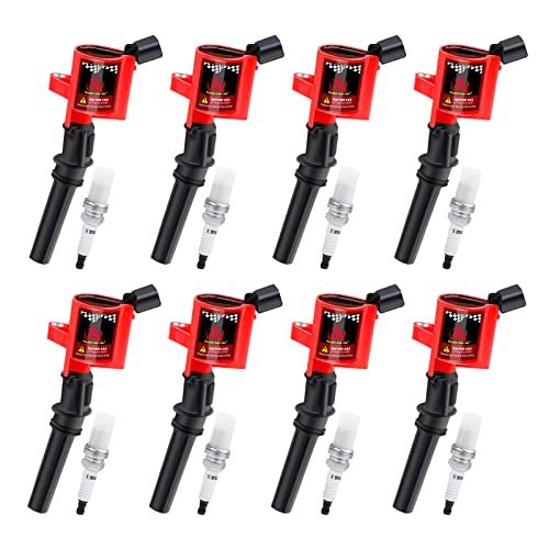 CarBole 8 Pack Curved boot Ignition Coils & Spark Plug SP479, 15% More Energy for Ford F-150 F-250 F-350 4.6L 5.4L V8 DG508 DG457 DG472 DG491 4.6L 5.4L V8 Lincoln Mercury Crown Victoria Expedition
