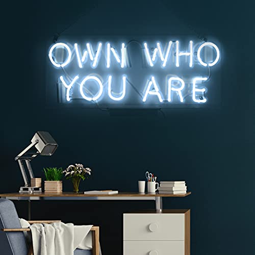 Neon Sign Own Who You Are, Neon Light Sign With Real Neon Glass, Cool Wall Hanging Light For Bedroom, Neon Light Sign With Inspiring Words, Decorative Light for Room Decor, Holidays, Or Events