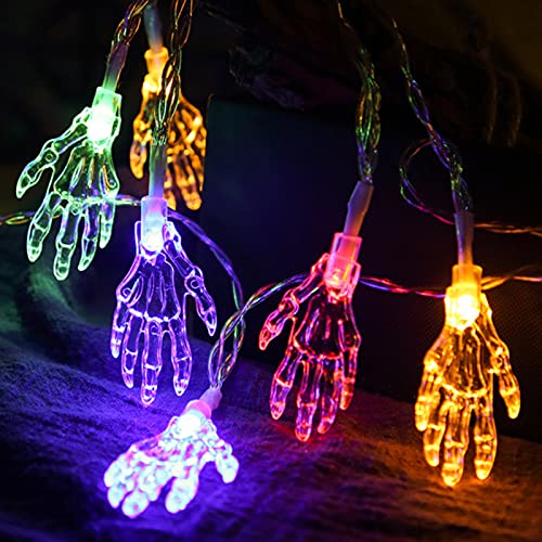 HSART 20 Led Colorful Halloween Decor String Light,Hand Bone Shape String Lights,Battery Powered Fairy Lights,Home,Garden Decoration
