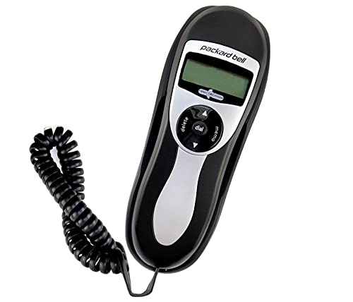 Packard Bell Corded Phone Slimline Handset Telephone Works in Power Outages Lighted Caller ID Speed Dial Landline Phone Wall Mountable – Black