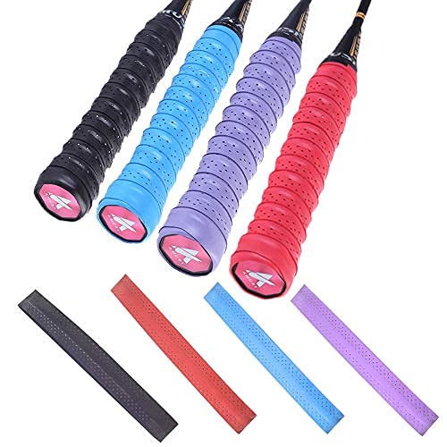 BlingKingdom 4pcs Racquet Grip, Super Absorbent Badminton Racket Grip Anti Slip Racket Grip Tape Tennis Overgrip (Red, Black, Purple, Blue)