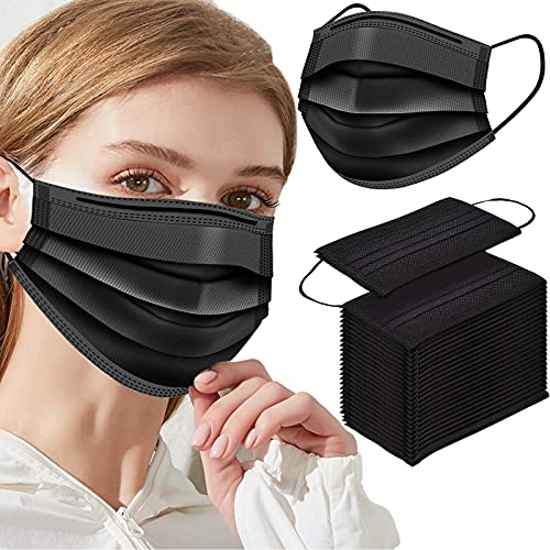 100PCS Face Masks – Disposable Face Mask Protective 3-Ply Breathable Comfortable Nose/ Suitable for home and office | Elastic Ear Loop 3-Layer Safety Shield for Adults(Disposable black)