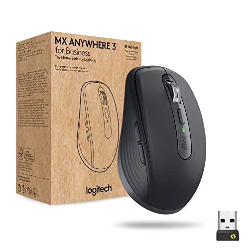 Logitech MX Anywhere 3 for Business – Wireless Mouse, Compact, Ultrafast, Any Surface Tracking, Rechargeable, Logi Bolt Technology, Bluetooth, Windows/Mac/iPad OS – Graphite