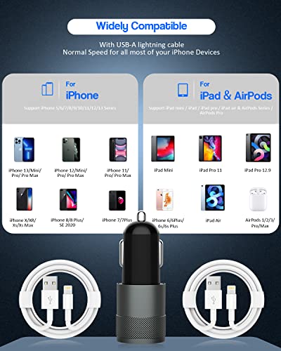[Apple MFi Certified] iPhone Car Charger,3.4a Fast Charge Dual Port USB Cargador Carro Lighter Adapter USB Car Charger iPhone Metal Cigarette Lighter [2Pack] Lightning Cable for iPhone/iPad/Airpods | The Storepaperoomates Retail Market - Fast Affordable Shopping