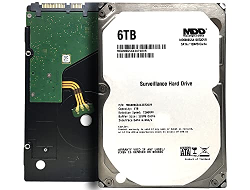 MaxDigitalData 6TB 7200RPM 128MB Cache SATA 6.0Gb/s 3.5″ Internal Hard Drive for Surveillance (MD6000GSA12872DVR) – 3 Years Warranty (Renewed)