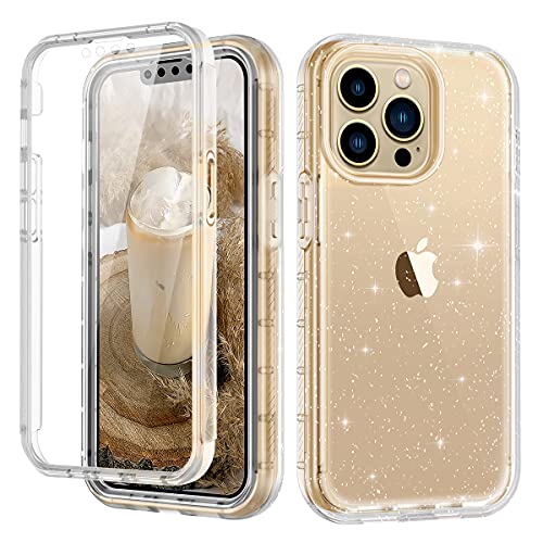 LONTECT for iPhone 13 Pro Case [Built-in Screen Protector] Glitter Clear Sparkly Bling Rugged Shockproof Hybrid Full Body Protective Cover Case for Apple iPhone 13 Pro 6.1 inch 2021,Clear Glitter
