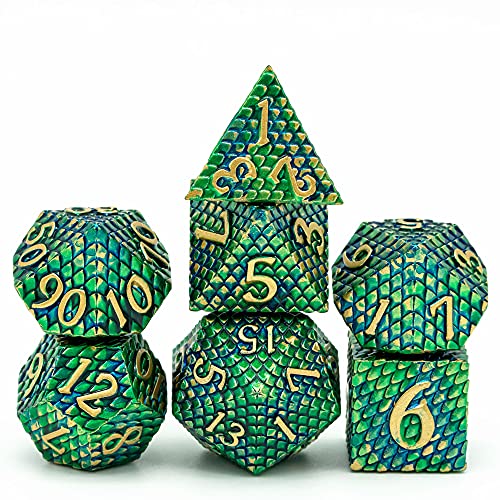 UDIXI DND Metal Dice Set, Polyhedral Dice Set for Role Playing Games, Metal D&D Dice for Dungeons and Dragons (Blue Green-Golden Number)