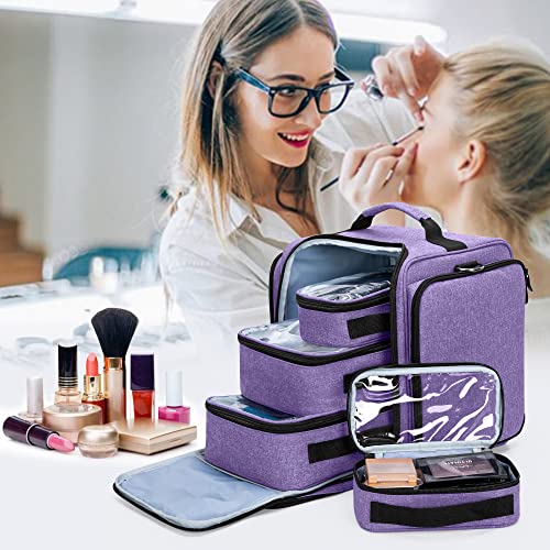 BAFASO Makeup Bag Cosmetic Bag with 4 Inner Removable Pouches, Multifunctional Travel Makeup Case (Patent Pending), Purple | The Storepaperoomates Retail Market - Fast Affordable Shopping