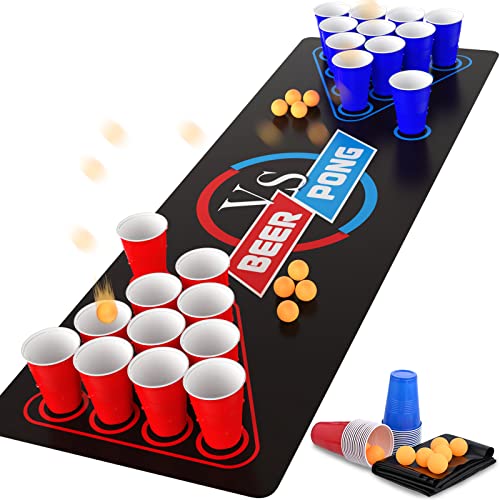 GOLDGE Beer Pong Table Mat, Drinking Games for Adults Party, Adult Games, 8pcs Beer Pong Balls, 30pcs Beer Pong Cups, Drunk Games, Beer Pong Set