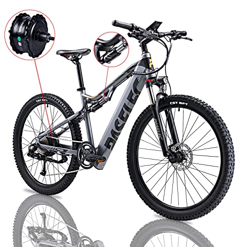 PASELEC Electric Bikes for Adult, 27.5 Full Suspension Mountain Ebike with Professional 9 Speed Gears, 500W BAFANG Motor Electric Bicycle with13AH Large Capacity Removable Battery (Gray)