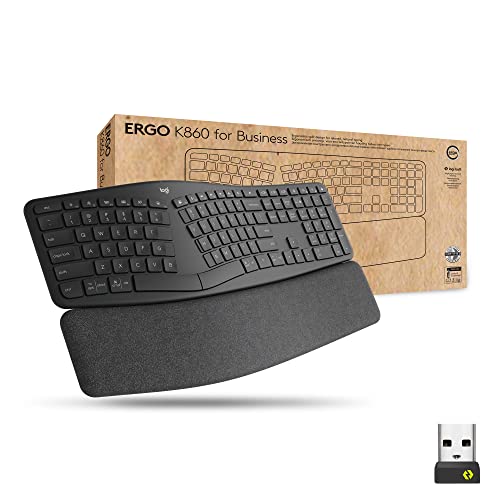 Logitech Ergo K860 Split Wireless Keyboard for Business – Ergonomic Design, Secured Logi Bolt Technology, Bluetooth, Globally Certified, Windows/Mac/Chrome/Linux – Graphite