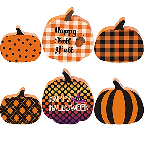 3 Pieces Large Thanksgiving Fall Halloween Pumpkin Table Wooden Sign Fall Table Pumpkin Decoration Reversible Double Printed Freestanding Decor for Fall Halloween Thanksgiving Harvest(Vivid Style)