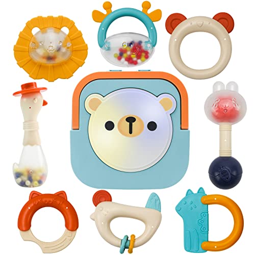 WISHTIME Baby Rattle Toys for Infant – Baby Toys Rattles for Girls Boys 0, 4, 6, 9, 12 Months Baby Rattles Set Newborn Rattles Teething Toys Developmental Sensory Toys for Babies Presents