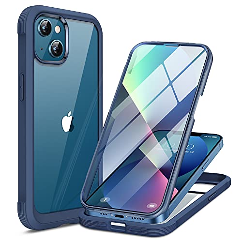 Miracase Compatible with iPhone 13 case 6.1 inch, [Glass Instead Plastic] with Built-in 9H Tempered Glass Screen Protector for iPhone 13,2021 Upgrade Full-Body Glass Clear Case, Dark Blue