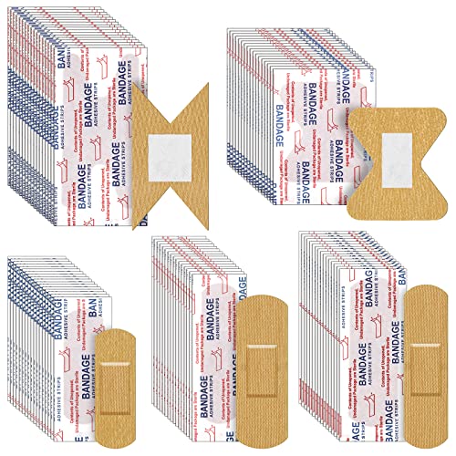 100 Pieces 5 Styles Flexible Fabric Adhesive Bandages Adhesive Knuckle Bandages and Fingertip Bandages Prevent Infection for First Aid and Wound Care for Small Cuts Scrapes