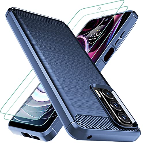 Osophter for Moto Edge 2021 Case,Moto Edge 5G UW Case with 2pcs Screen Protector Shock-Absorption Flexible TPU Rubber Protective Cell Phone Cover for Motorola Moto Edge(2021)(Navy Blue)