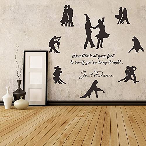 ANFRJJI many Latin dancers figures Wall Sticker decals Dancing decor Women & man Dance decal ” don’t look at your feet to see if you’re doing it right – just dance ” for dance studio classroom schools workshops art decor JWH164 (BLACK)